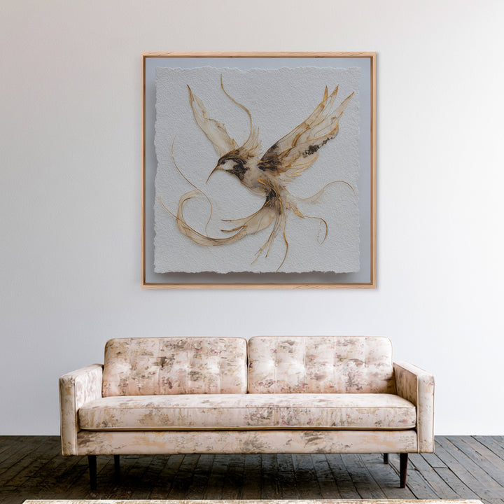 Calligraphic Bird Shape Formed from Flowing Lines Framed Canvas Print, Calligraphy Art, Printable, Living Room Decor, Script, CAL-1x1-8