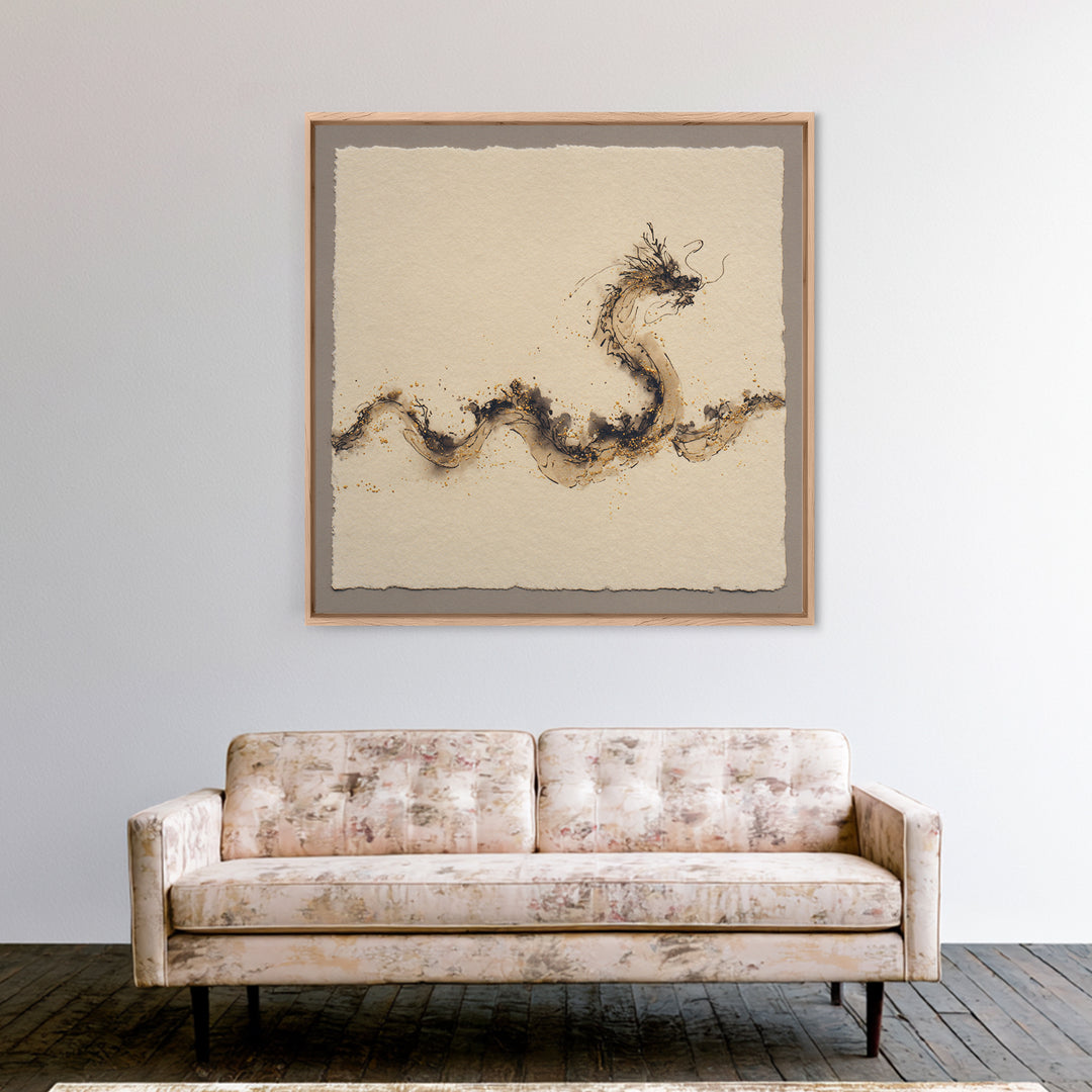 Ink Wash Dragon Curve Canvas Print, Calligraphy Art, Textured Painting, Living Room Decor, Fine Art, Script, Printable Wall Art, CAL-1x1-81