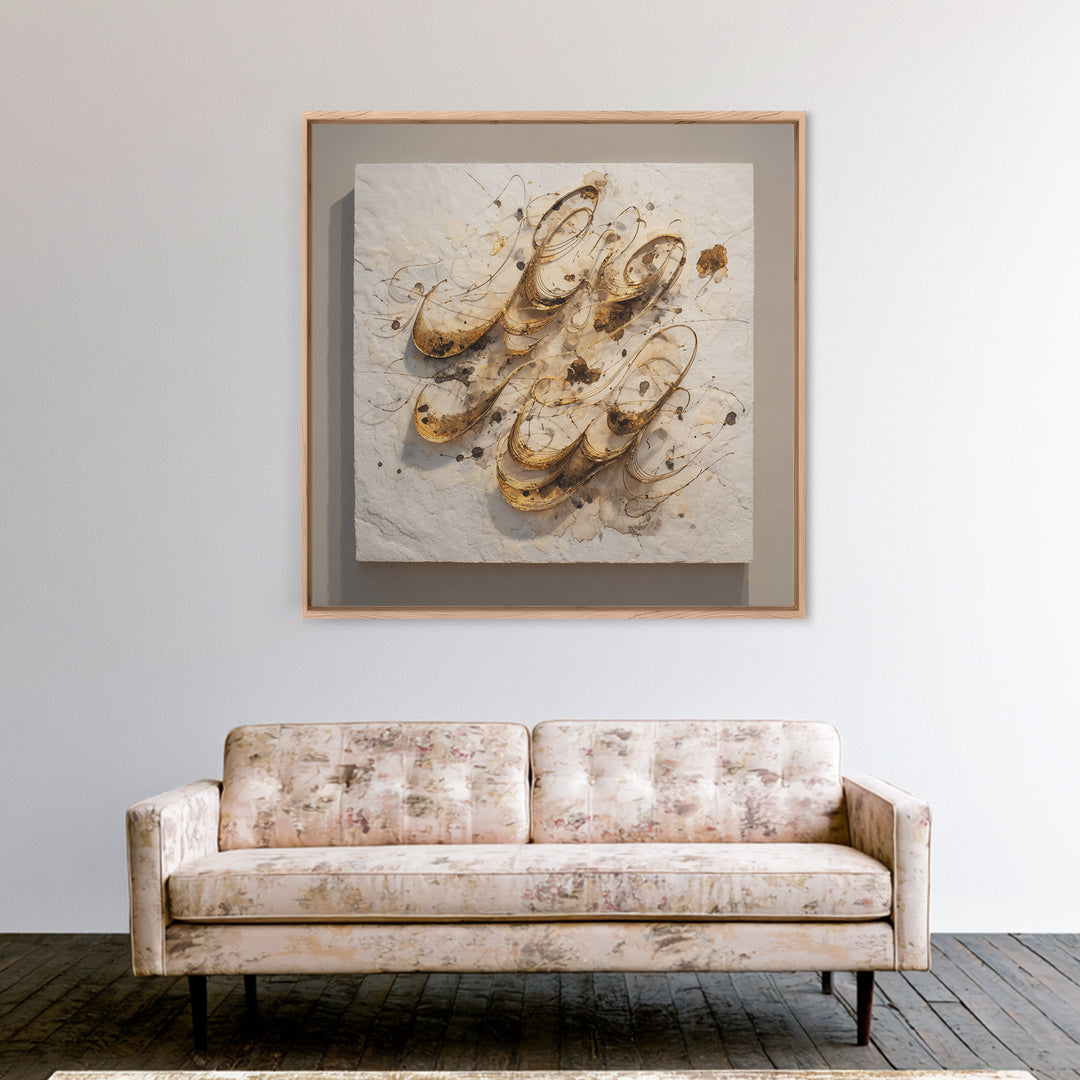 Gold Leaf Calligraphic Spiral on Plaster Surface Canvas Print, Calligraphy Art, Modern Decor, Living Room Decor, Oil Painting, CAL-1x1-86