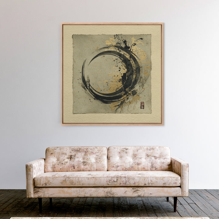 Crescent Moon Made from Elegant Ink Swashes Framed Canvas Print, Calligraphy Art, Luxury Decor, Living Room Decor, Script, CAL-1x1-93