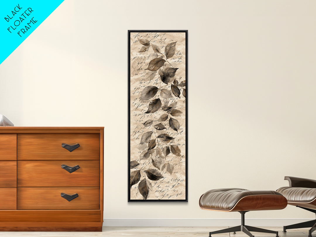 Botanical Calligraphy Pattern Canvas Print, Calligraphy Art, Custom Art, Living Room Decor, Watercolor Art, Script, CAL-1x3-10