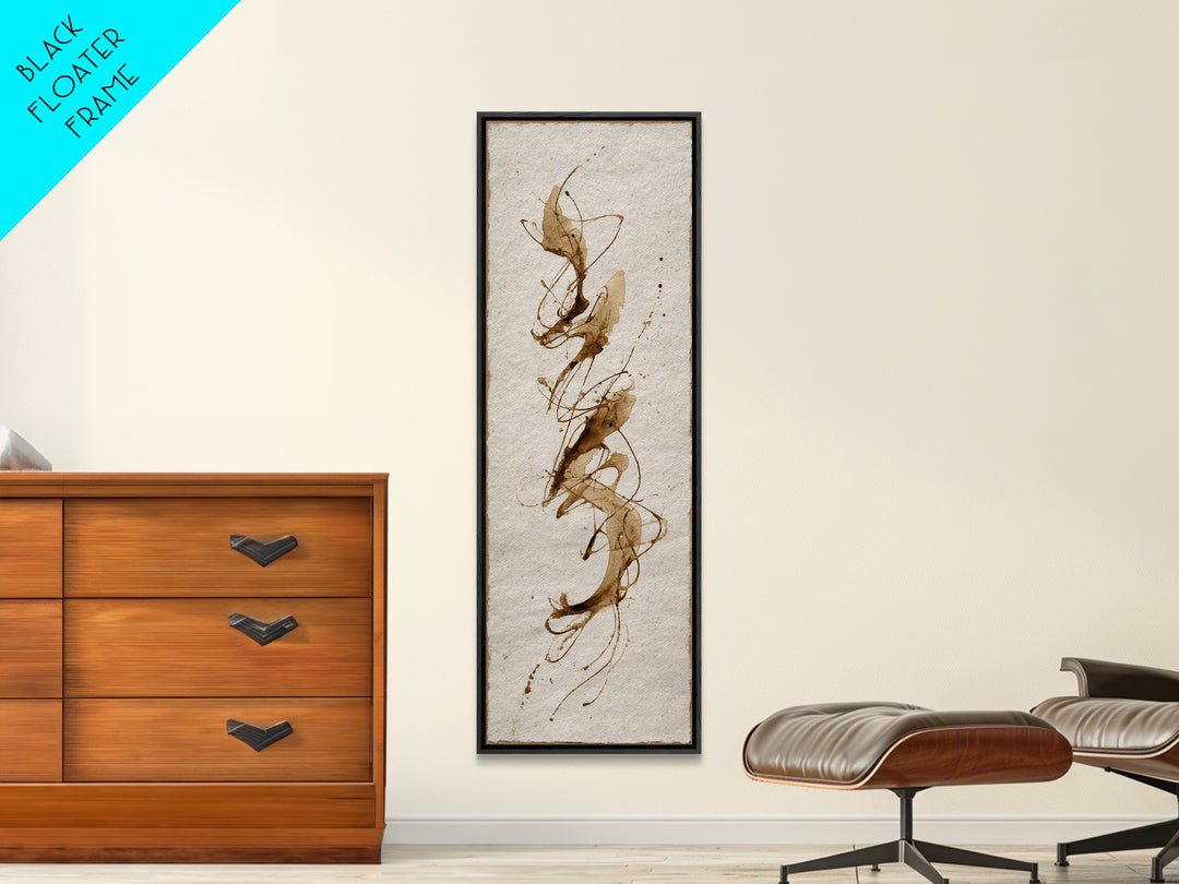 Abstract Gold Calligraphic Strokes on Ivory Paper Canvas Print, Calligraphy Art, Japanese Decor, Living Room Decor, Script, CAL-1x3-14