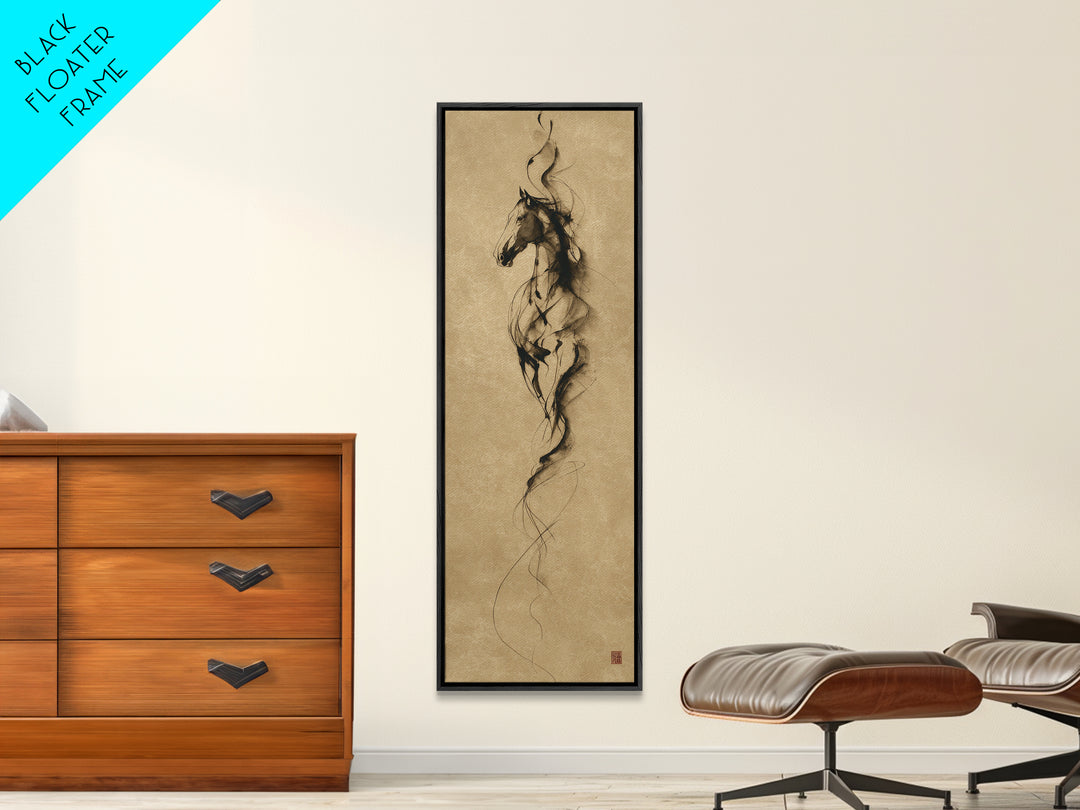 Calligraphic Horse Silhouette Made from One Line Framed Canvas Print, Calligraphy Art, Modern Decor, Living Room Decor, Script, CAL-1x3-29