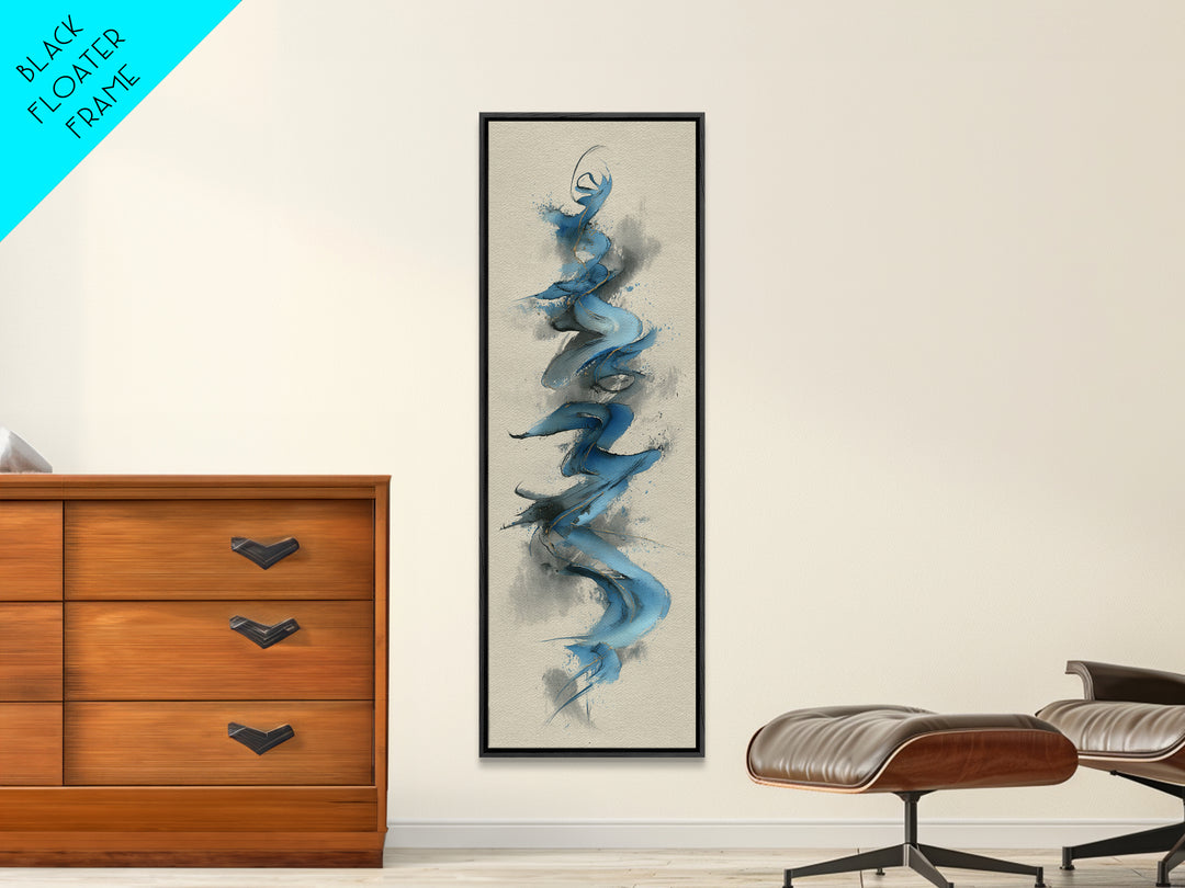 Modern Calligraphy Wave Framed Canvas Print, Calligraphy Art, Watercolor Print, Living Room Decor, Fine Art, Script, CAL-1x3-46