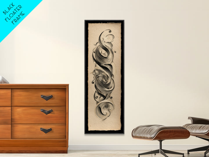 Baroque Scrollwork Made from Looping Pen Strokes Canvas Print, Calligraphy Art, Wall Art, Living Room Decor, Fine Art, Script, CAL-1x3-48