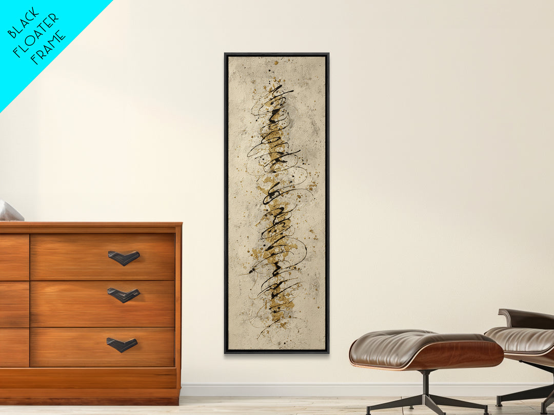 Gold Leaf Calligraphic Spiral on Plaster Surface Canvas Print, Calligraphy Art, Quote Wall Art, Living Room Decor, Script, CAL-1x3-50