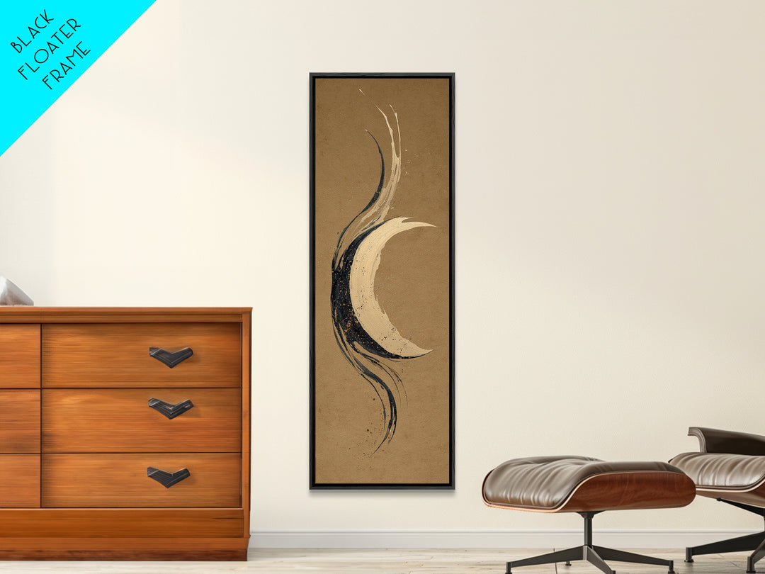 Crescent Moon Made from Elegant Ink Swashes Canvas Print, Calligraphy Art, Fine Art Print, Living Room Decor, Fine Art, Script, CAL-1x3-57