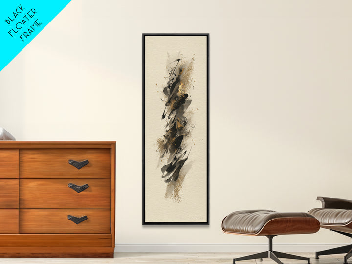 Abstract Gold Calligraphic Strokes on Ivory Paper Canvas Print, Calligraphy Art, Neutral Decor, Living Room Decor, Script, CAL-1x3-62