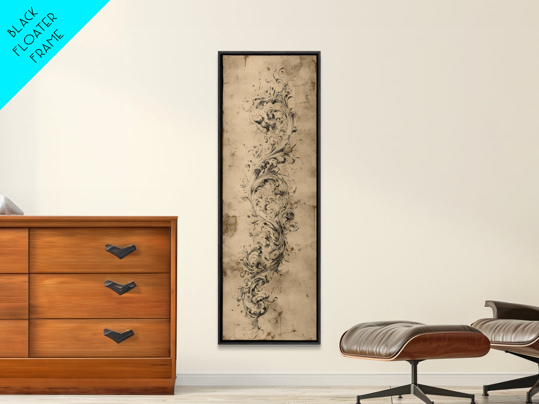 Baroque Scrollwork Made from Looping Pen Strokes Canvas Print, Calligraphy Art, Printable Art, Living Room Decor, Script, CAL-1x3-72