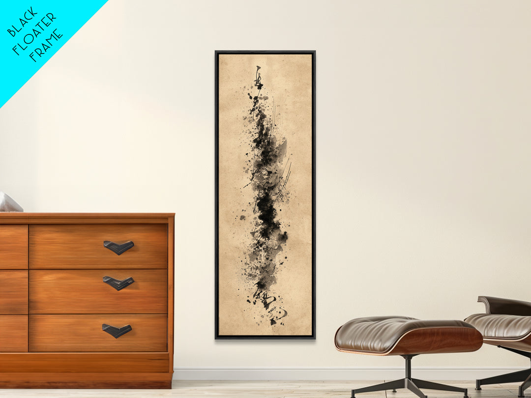 Ink Splatter and Long Brushstroke Composition Framed Canvas Print, Calligraphy Art, Calligraphy, Living Room Decor, Script, CAL-1x3-76