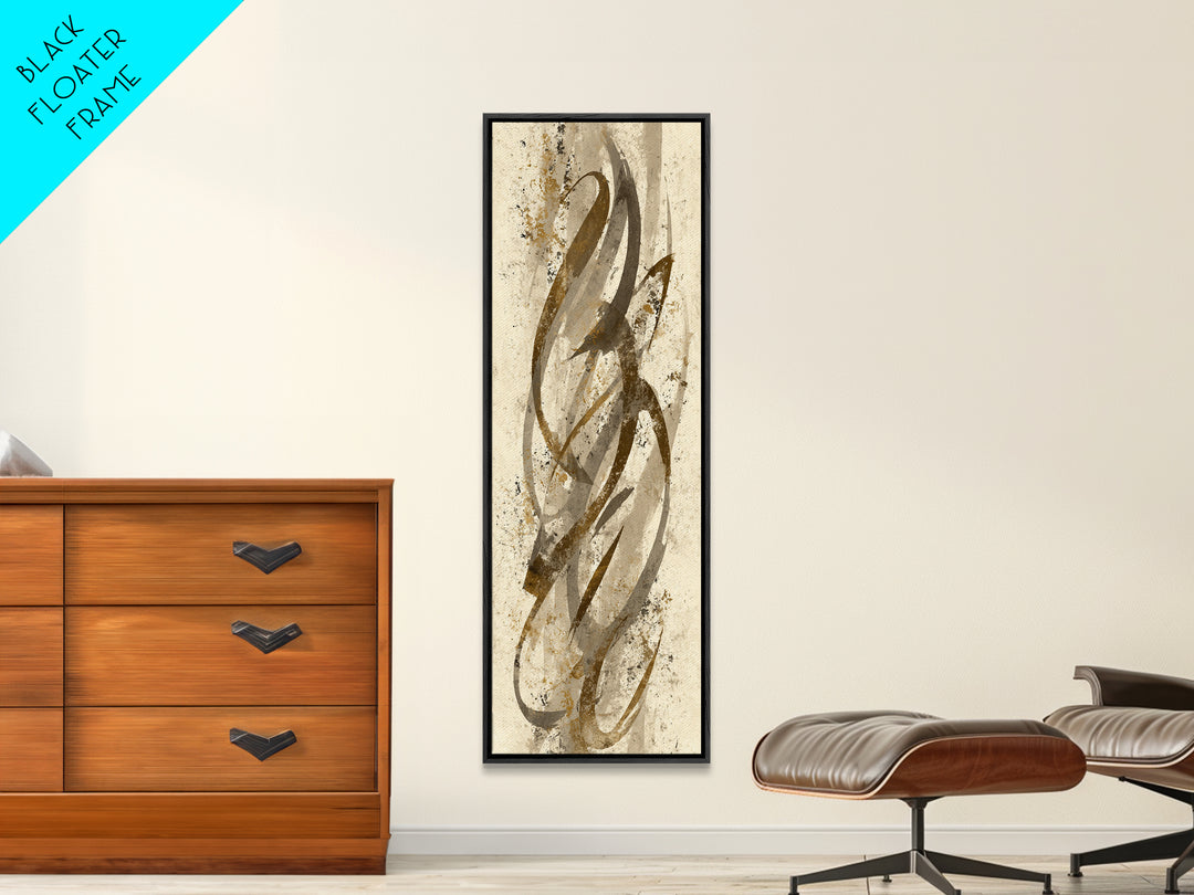 Abstract Gold Calligraphic Strokes on Ivory Paper Canvas Print, Calligraphy Art, Luxury Decor, Living Room Decor, Script, CAL-1x3-86