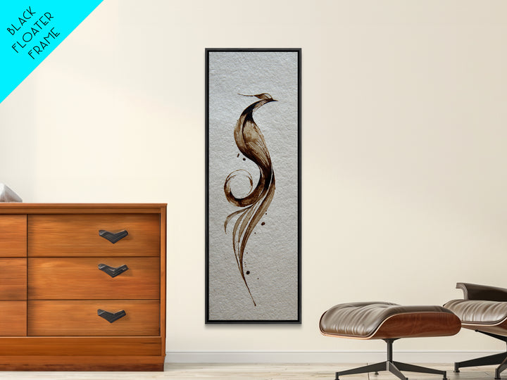 Calligraphic Bird Shape Formed from Flowing Lines Canvas Print, Calligraphy Art, Japanese Art, Living Room Decor, Script, CAL-1x3-92
