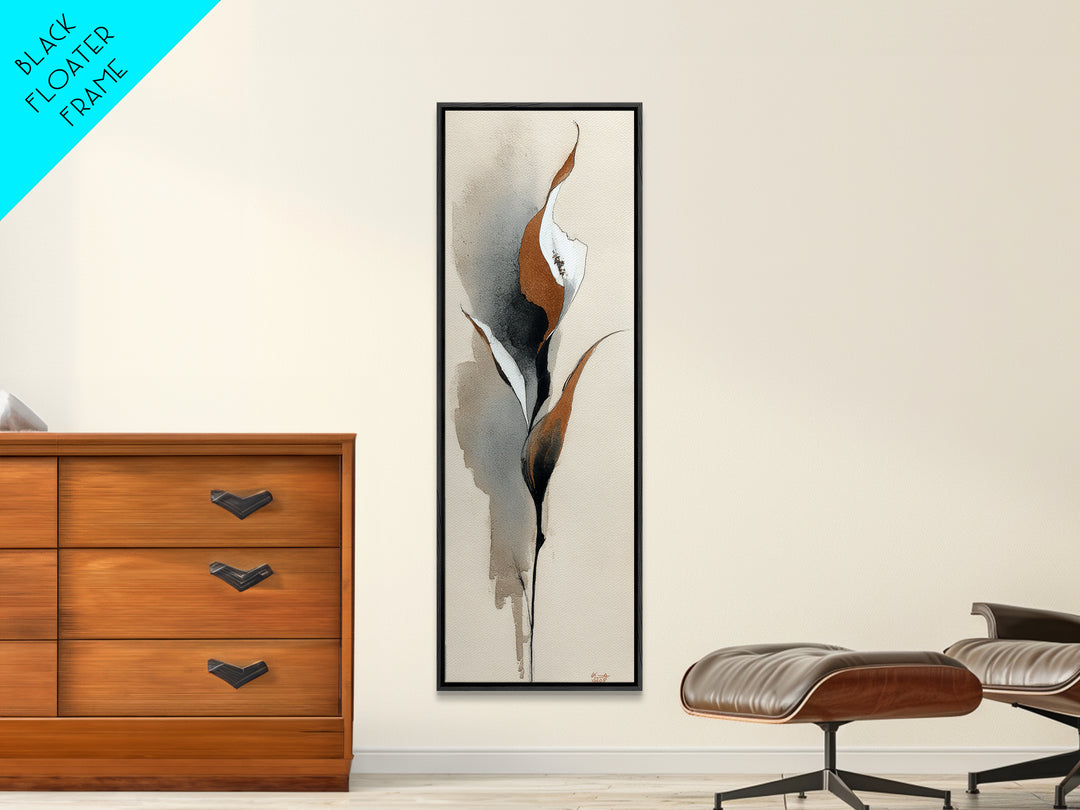Floral Vine Created from Graceful Script Like Canvas Print, Calligraphy Art, Japanese Decor, Living Room Decor, Oil Painting, CAL-1x3-95