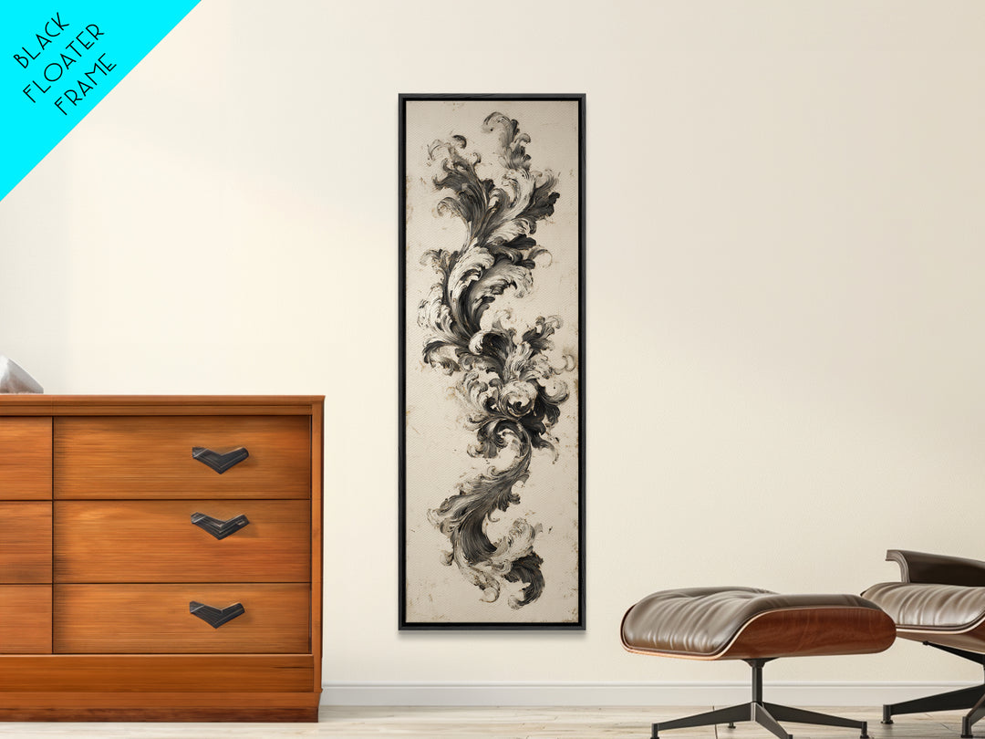Baroque Scrollwork Made from Looping Pen Strokes Canvas Print, Calligraphy Art, Living Room Wall Art, Living Room Decor, Script, CAL-1x3-96