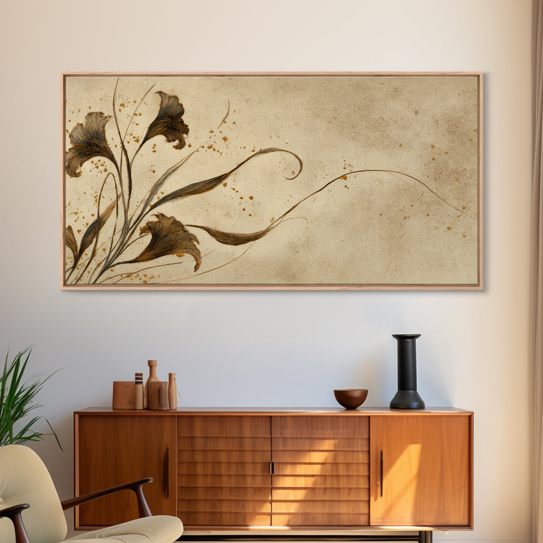 Single Elegant Flourish Shaped Like a Flower Framed Canvas Print, Calligraphy Art, Living Room Decor, Oil Painting, Script, CAL-2x1-1