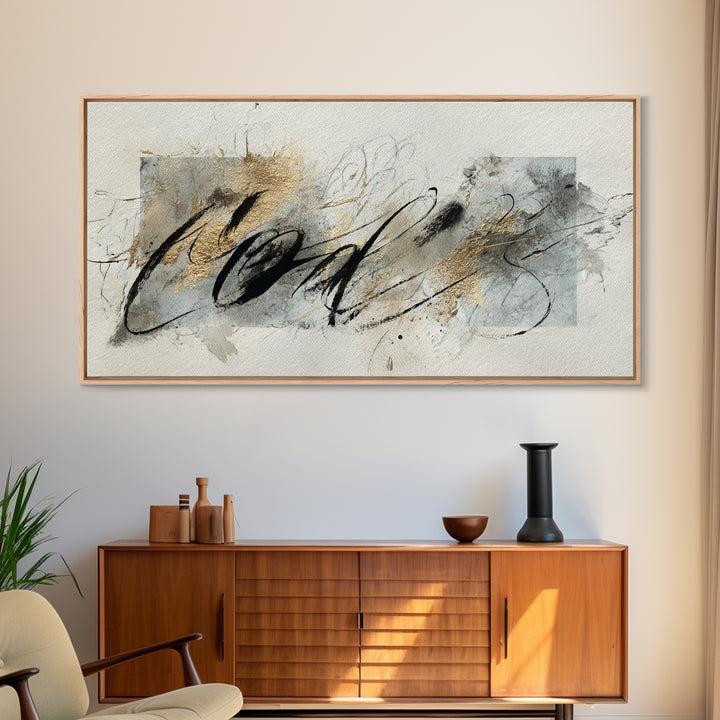 Romantic Handwritten Marks Without Readable Words Canvas Print, Calligraphy Art, Bedroom Wall Decor, Living Room Decor, Script, CAL-2x1-11