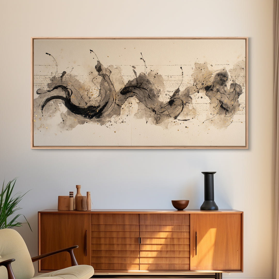 Large Sweeping Black Ink Gesture Like a Canvas Print, Calligraphy Art, Wall Art, Living Room Decor, Fine Art, Script, CAL-2x1-21