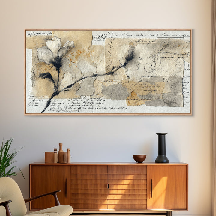 Single Elegant Flourish Shaped Like a Flower Framed Canvas Print, Calligraphy Art, Living Room Decor, Oil Painting, Script, CAL-2x1-25