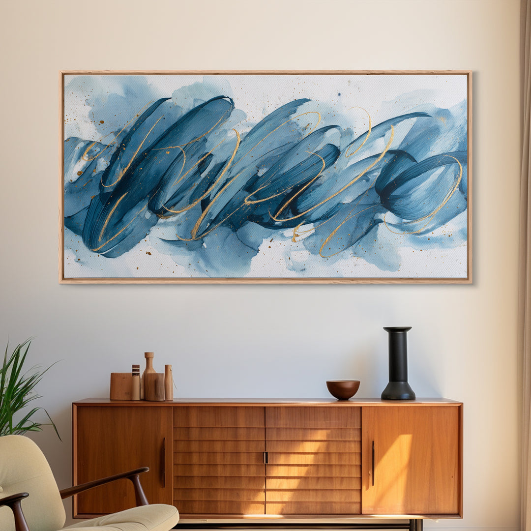 Modern Calligraphy Wave Framed Canvas Print, Calligraphy Art, Luxury Decor, Living Room Decor, Fine Art, Script, Prints, CAL-2x1-30