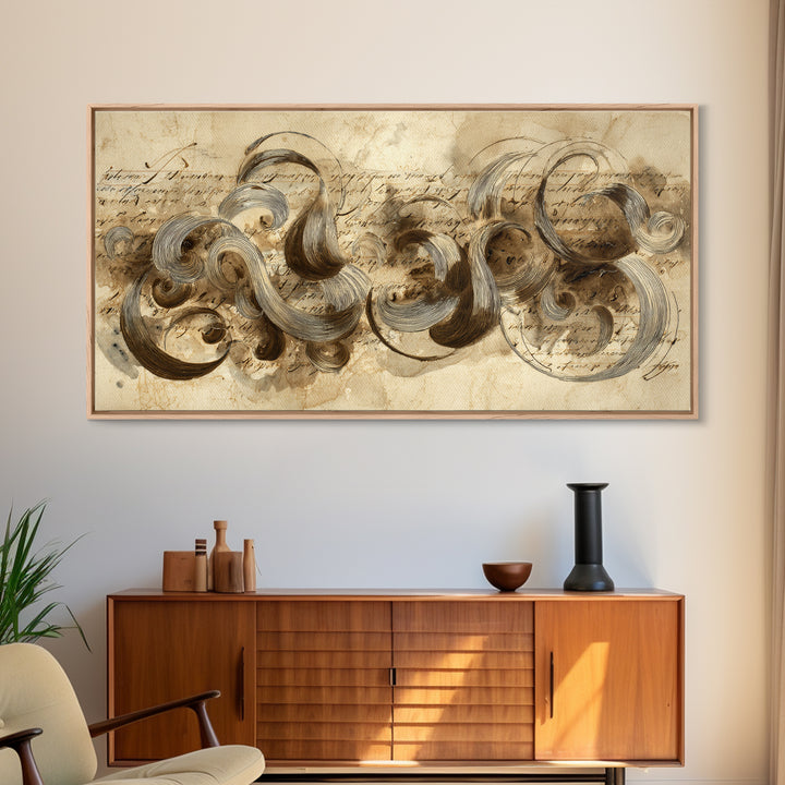 Baroque Scrollwork Made from Looping Pen Strokes Canvas Print, Calligraphy Art, Contemporary Art, Living Room Decor, Script, CAL-2x1-32