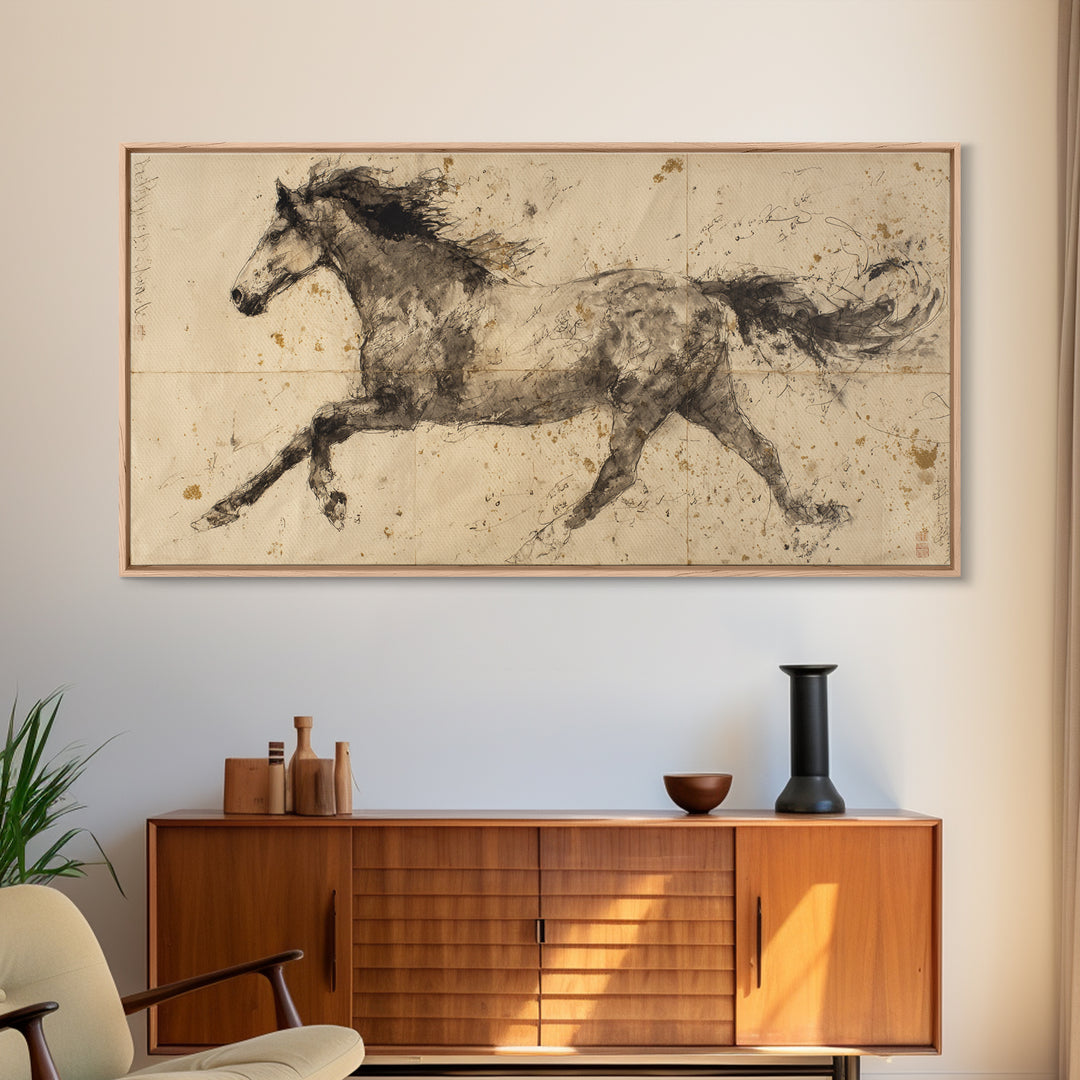 Calligraphic Horse Silhouette Made from One Line Canvas Print, Calligraphy Art, Minimalist Decor, Living Room Decor, Script, CAL-2x1-37