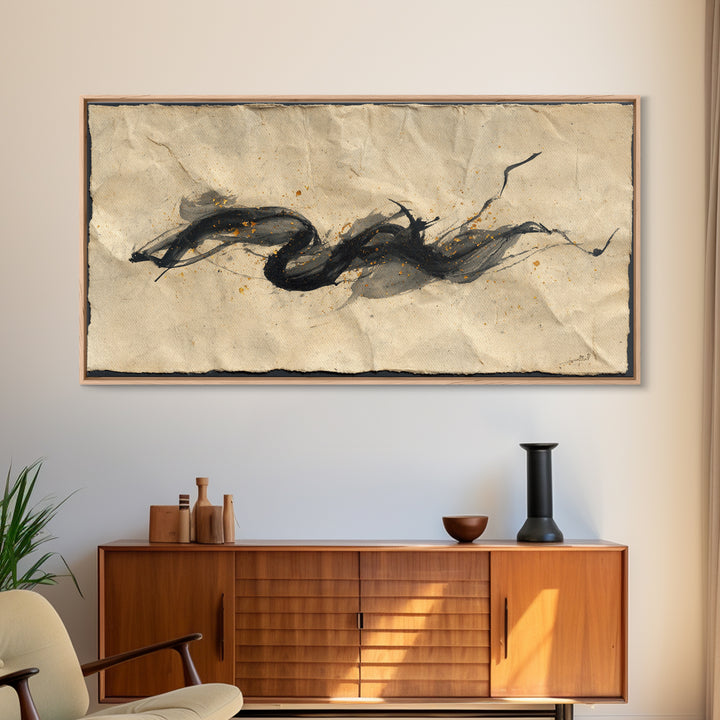 Abstract Prayer Flag of Brush Marks Framed Canvas Print, Calligraphy Art, Digital Prints, Living Room Decor, Fine Art, Script, CAL-2x1-43