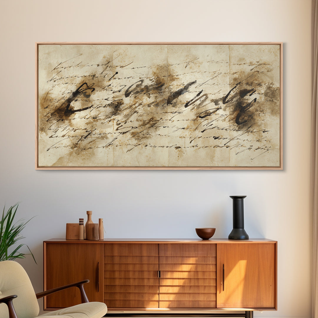 Expressive Musical Rhythm Painted as Ink Strokes Canvas Print, Calligraphy Art, Textured Painting, Living Room Decor, Script, CAL-2x1-44