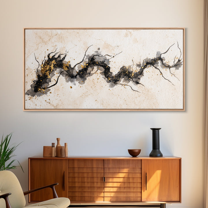 Ink Wash Dragon Curve Framed Canvas Print, Calligraphy Art, Art, Living Room Decor, Fine Art, Script, Unique Wall Art, CAL-2x1-5