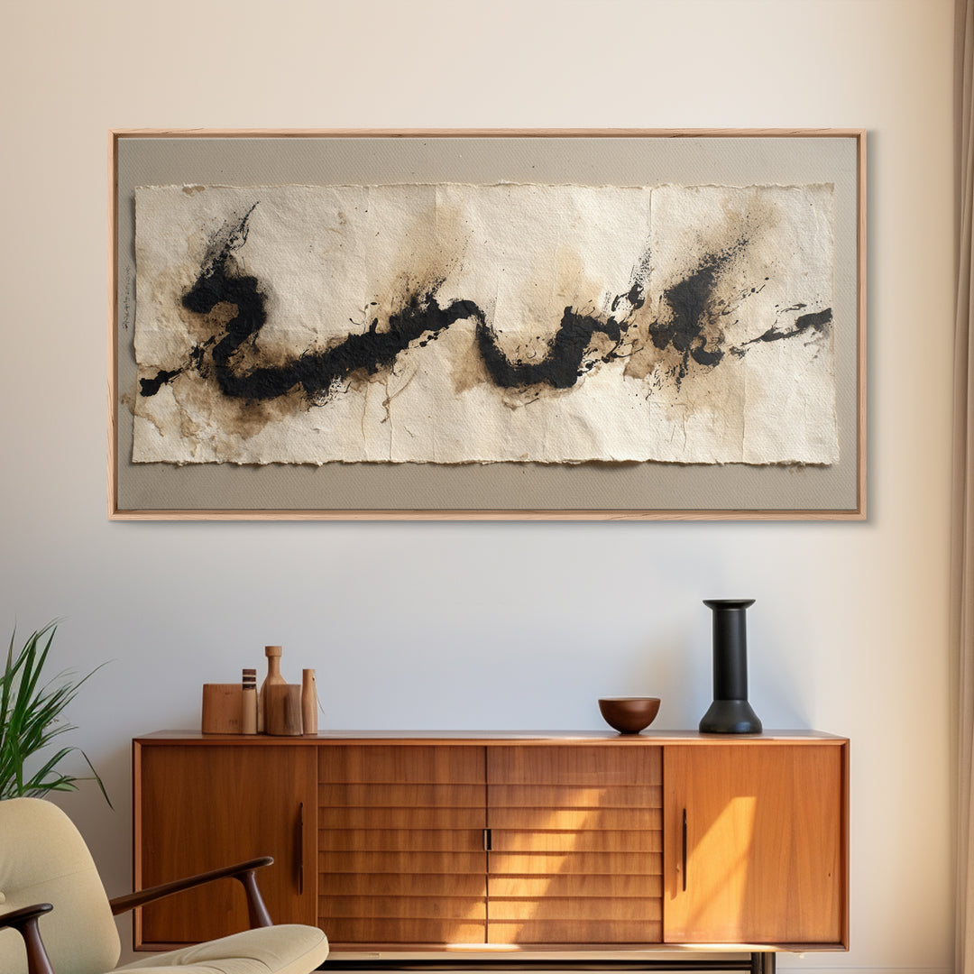 Minimal Black Calligraphy Rhythm Framed Canvas Print, Calligraphy Art, Calligraphy, Living Room Decor, Fine Art, Script, CAL-2x1-51
