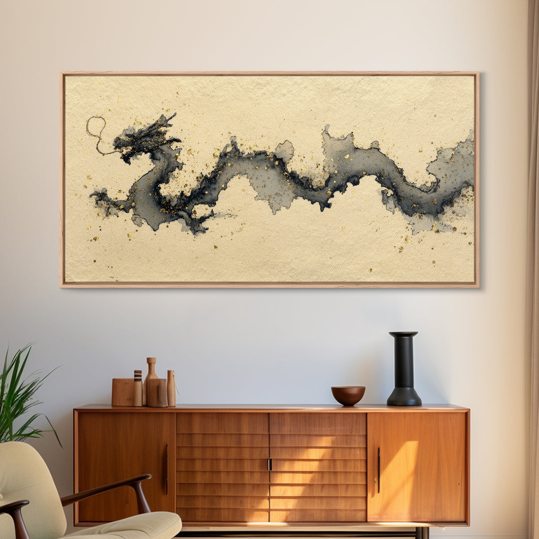 Ink Wash Dragon Curve Canvas Print, Calligraphy Art, Printable, Living Room Decor, Fine Art, Script, Watercolor Art, Modern Art, CAL-2x1-53