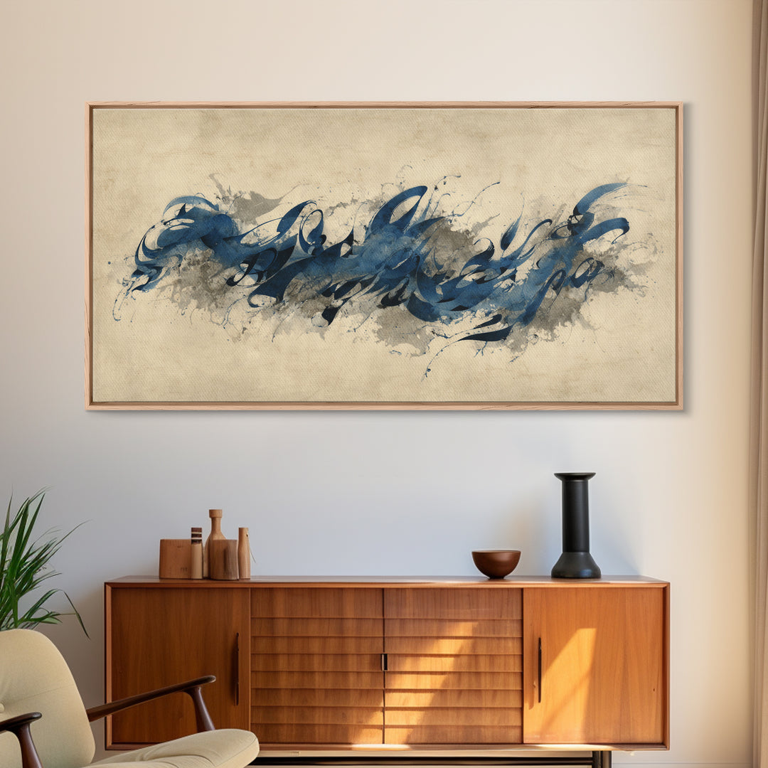 Modern Calligraphy Wave Canvas Print, Calligraphy Art, Contemporary Art, Living Room Decor, Fine Art, Script, Printable Art, CAL-2x1-54