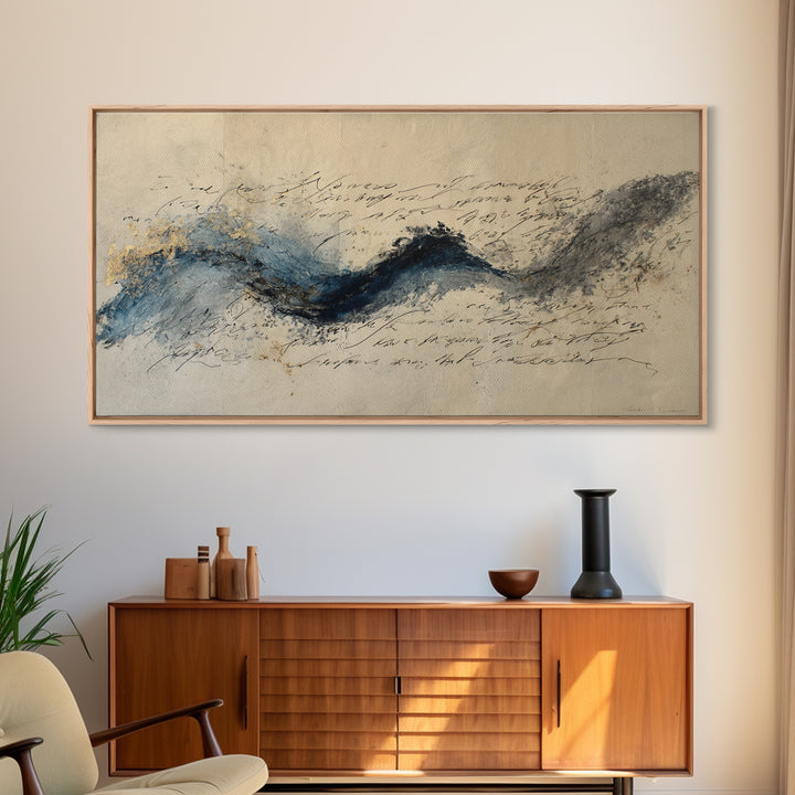 Modern Calligraphy Wave Framed Canvas Print, Calligraphy Art, Luxury Decor, Living Room Decor, Fine Art, Script, Prints, CAL-2x1-6