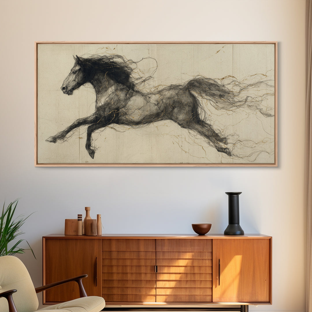 Calligraphic Horse Silhouette Made from One Line Canvas Print, Calligraphy Art, Painting, Living Room Decor, Fine Art, Script, CAL-2x1-61