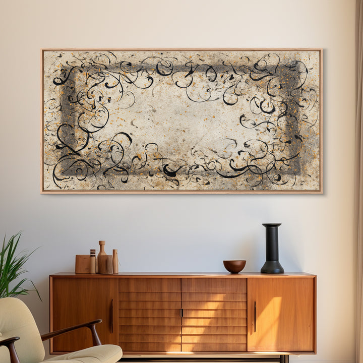 Ornamental Frame of Flourished Pen Curves Canvas Print, Calligraphy Art, Room Decor, Living Room Decor, Fine Art, Script, CAL-2x1-62