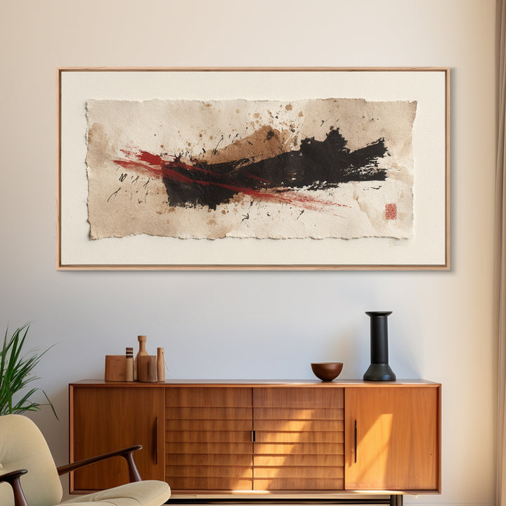 Bold Red Brushstroke Seal Abstraction Canvas Print, Calligraphy Art, Modern Wall Art, Living Room Decor, Fine Art, Script, CAL-2x1-63