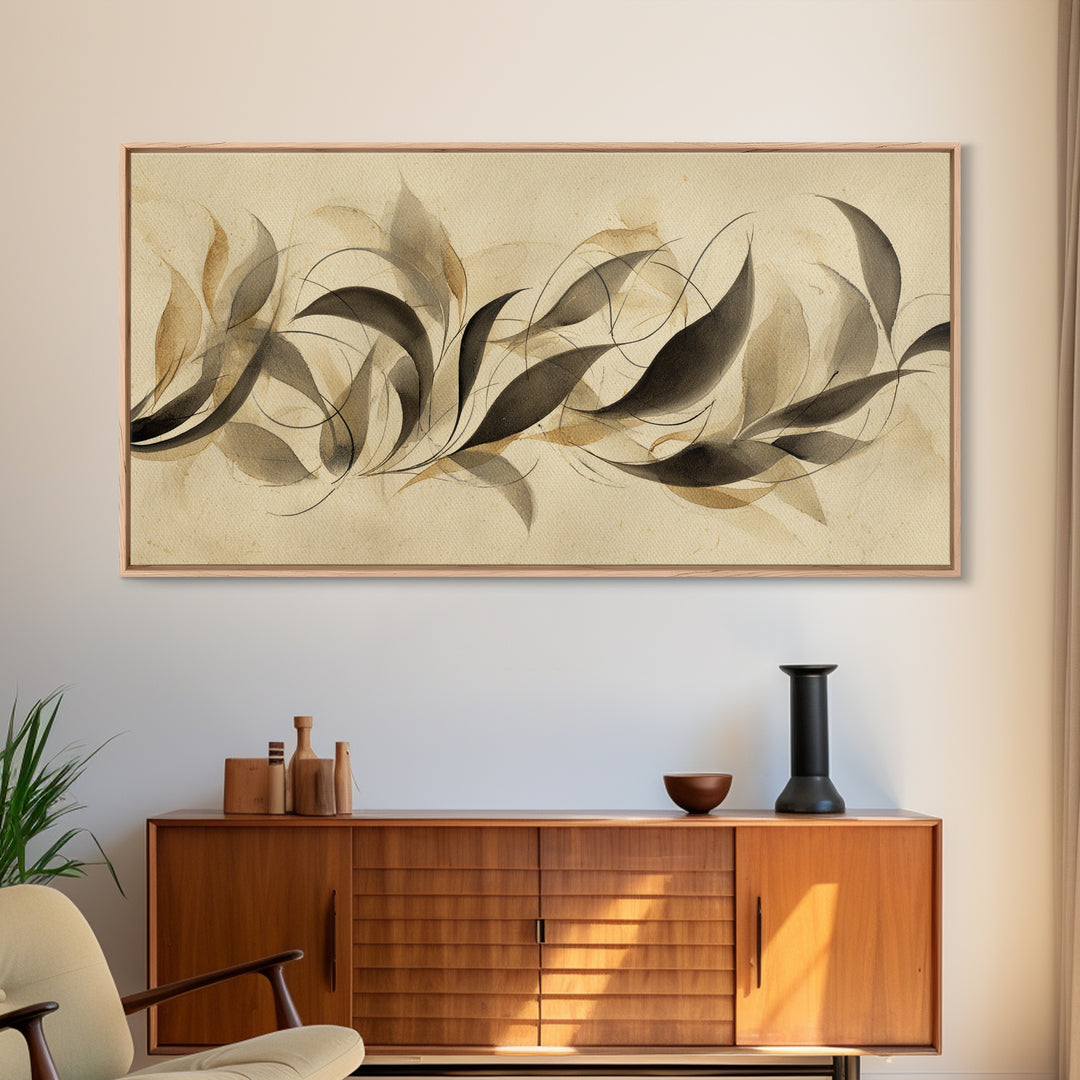 Botanical Calligraphy Pattern Canvas Print, Calligraphy Art, Textured Painting, Living Room Decor, Fine Art, Script, CAL-2x1-66