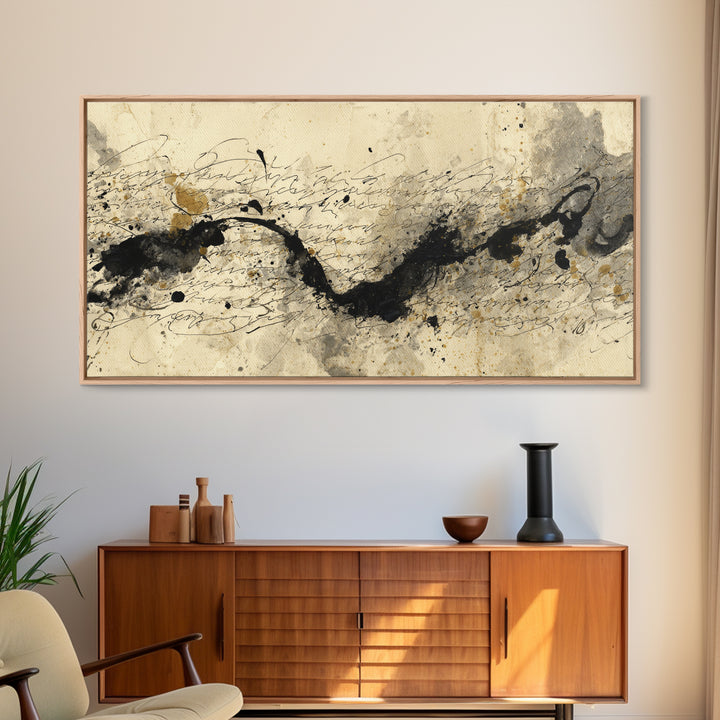 Large Sweeping Black Ink Gesture Like a Canvas Print, Calligraphy Art, Printable Art, Living Room Decor, Fine Art, Script, CAL-2x1-69