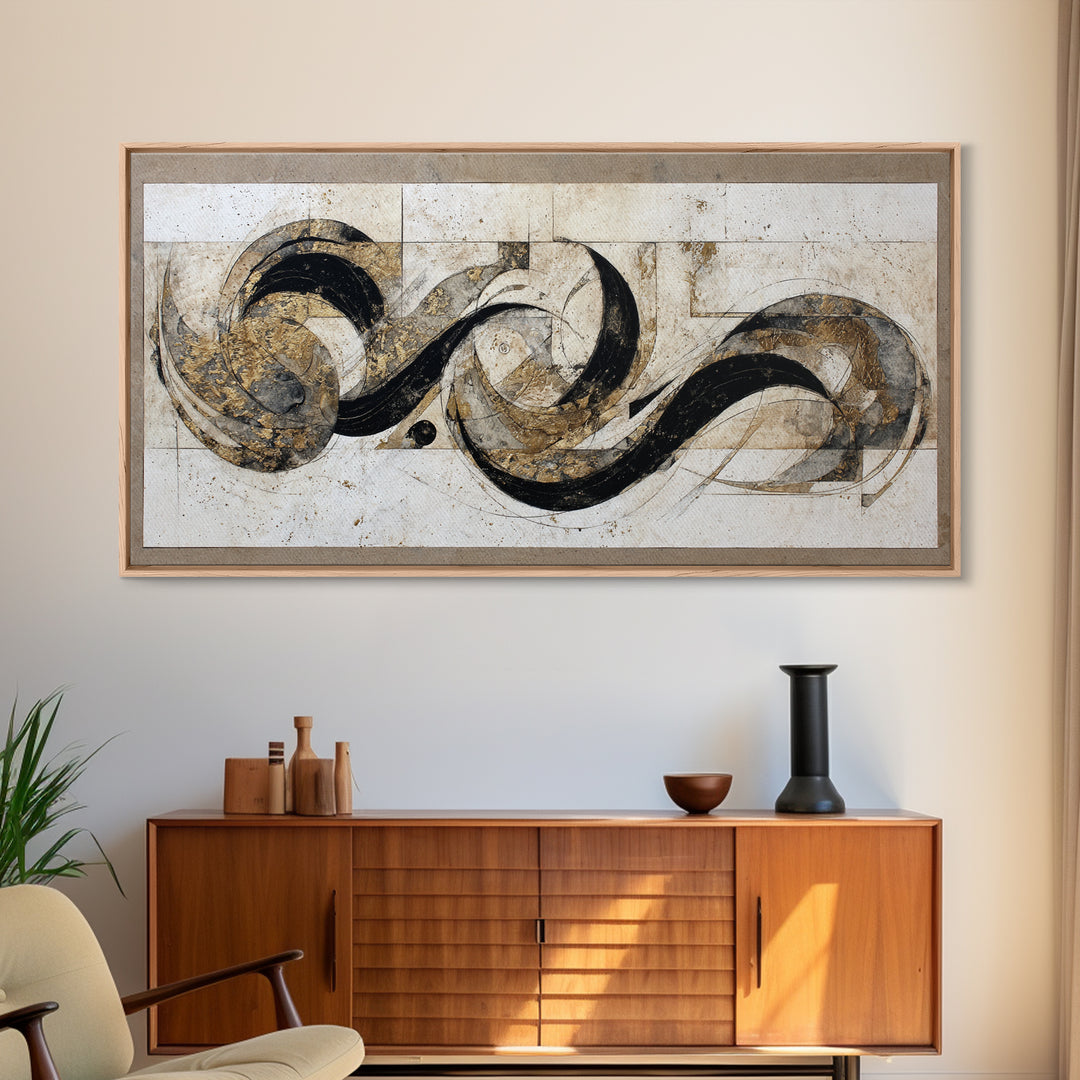 Arabic Ornamental Curves as Non Readable Art Canvas Print, Calligraphy Art, Wall Art Printable, Living Room Decor, Script, CAL-2x1-71