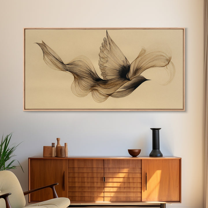 Calligraphic Bird Shape Formed from Flowing Lines Canvas Print, Calligraphy Art, Modern Wall Art, Living Room Decor, Script, CAL-2x1-76