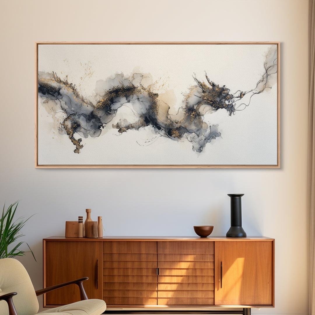 Ink Wash Dragon Curve Canvas Print, Calligraphy Art, Printable, Living Room Decor, Fine Art, Script, Watercolor Art, Modern Art, CAL-2x1-77