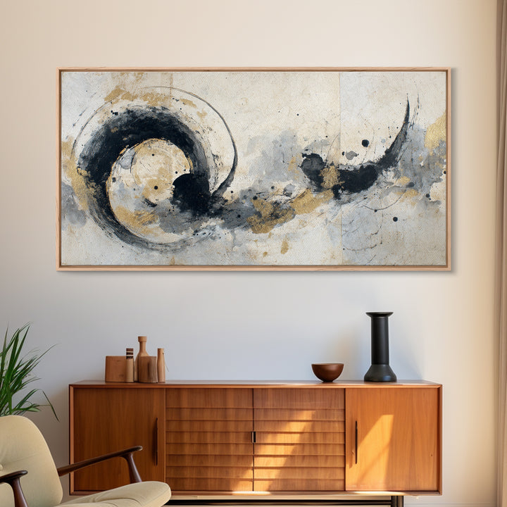 Crescent Moon Made from Elegant Ink Swashes Canvas Print, Calligraphy Art, Digital Print, Living Room Decor, Fine Art, Script, CAL-2x1-89