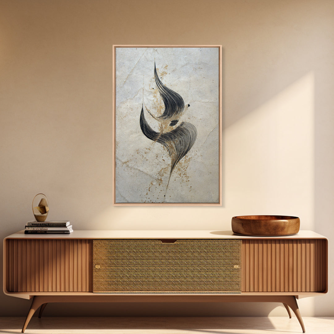 Calligraphic Bird Shape Formed from Flowing Lines Canvas Print, Calligraphy Art, Minimalist Wall Art, Living Room Decor, Script, CAL-2x3-16