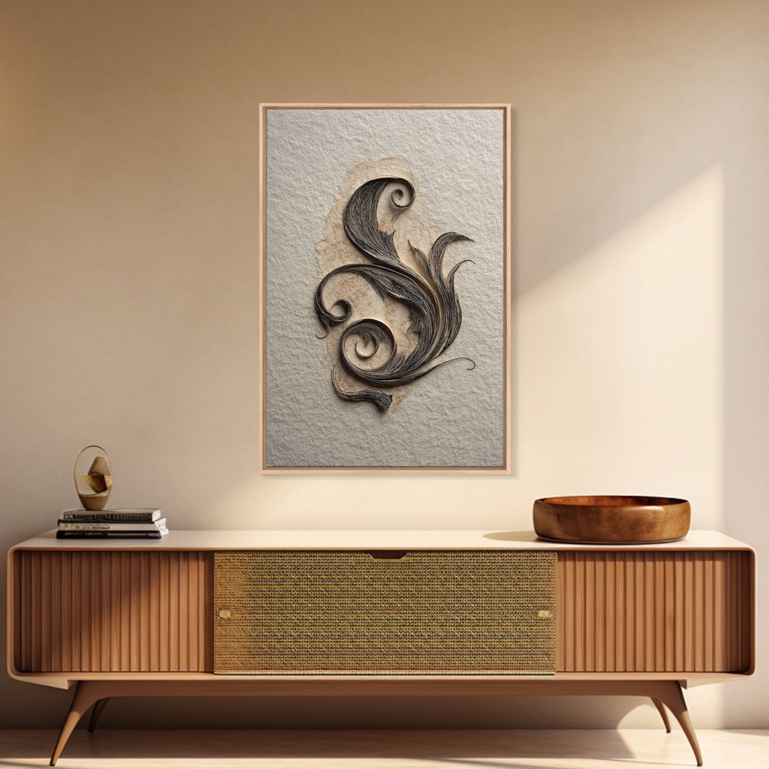 Ornamental Frame of Flourished Pen Curves Framed Canvas Print, Calligraphy Art, Boho Decor, Living Room Decor, Fine Art, Script, CAL-2x3-26