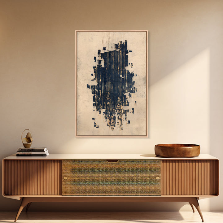 Layered Copper Ink Strokes on Dark Navy Framed Canvas Print, Calligraphy Art, Wall Art, Living Room Decor, Fine Art, Script, CAL-2x3-38