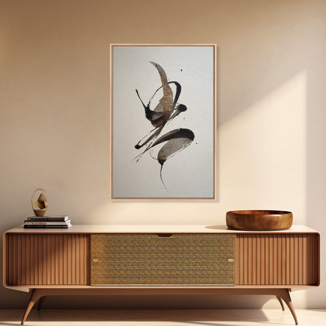 Calligraphic Bird Shape Formed from Flowing Lines Canvas Print, Calligraphy Art, Fine Art Print, Living Room Decor, Script, CAL-2x3-40