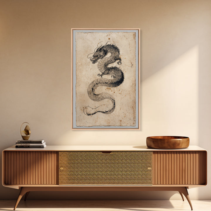 Ink Wash Dragon Curve Framed Canvas Print, Calligraphy Art, Painting, Living Room Decor, Fine Art, Script, Japanese Art, CAL-2x3-41