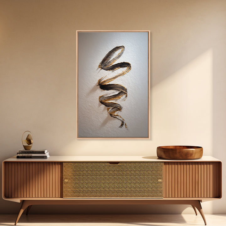 Gold Leaf Calligraphic Spiral on Plaster Surface Canvas Print, Calligraphy Art, Textured Painting, Living Room Decor, Script, CAL-2x3-46