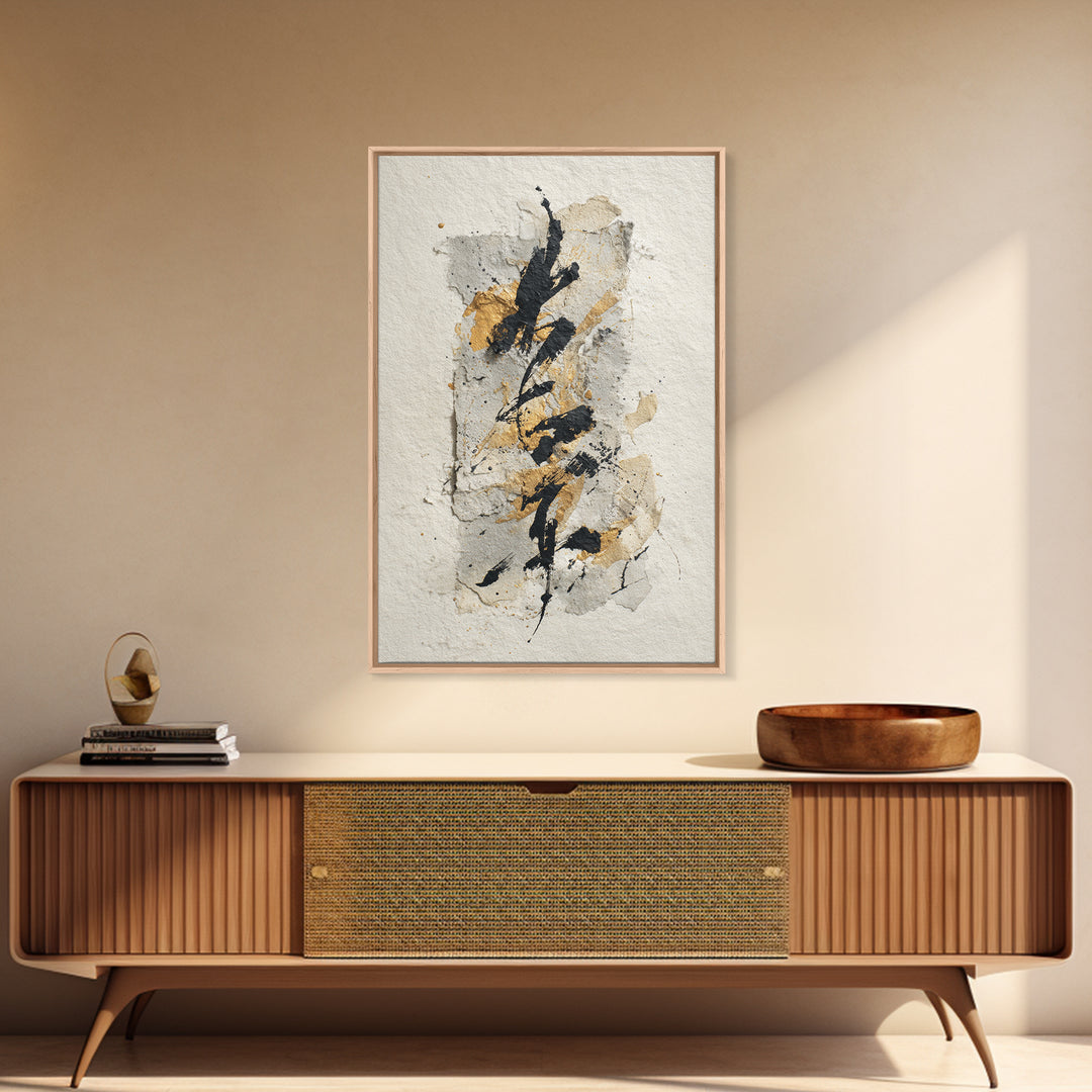 Expressive Musical Rhythm Painted as Ink Strokes Canvas Print, Calligraphy Art, Neutral Decor, Living Room Decor, Script, CAL-2x3-56