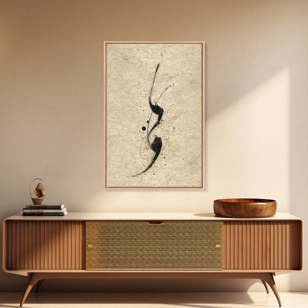 Minimal Black Calligraphy Rhythm Framed Canvas Print, Calligraphy Art, Painting, Living Room Decor, Fine Art, Script, CAL-2x3-63