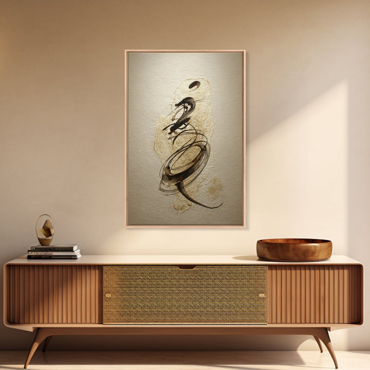 Calligraphic Bird Shape Formed from Flowing Lines Framed Canvas Print, Calligraphy Art, Room Decor, Living Room Decor, Script, CAL-2x3-64